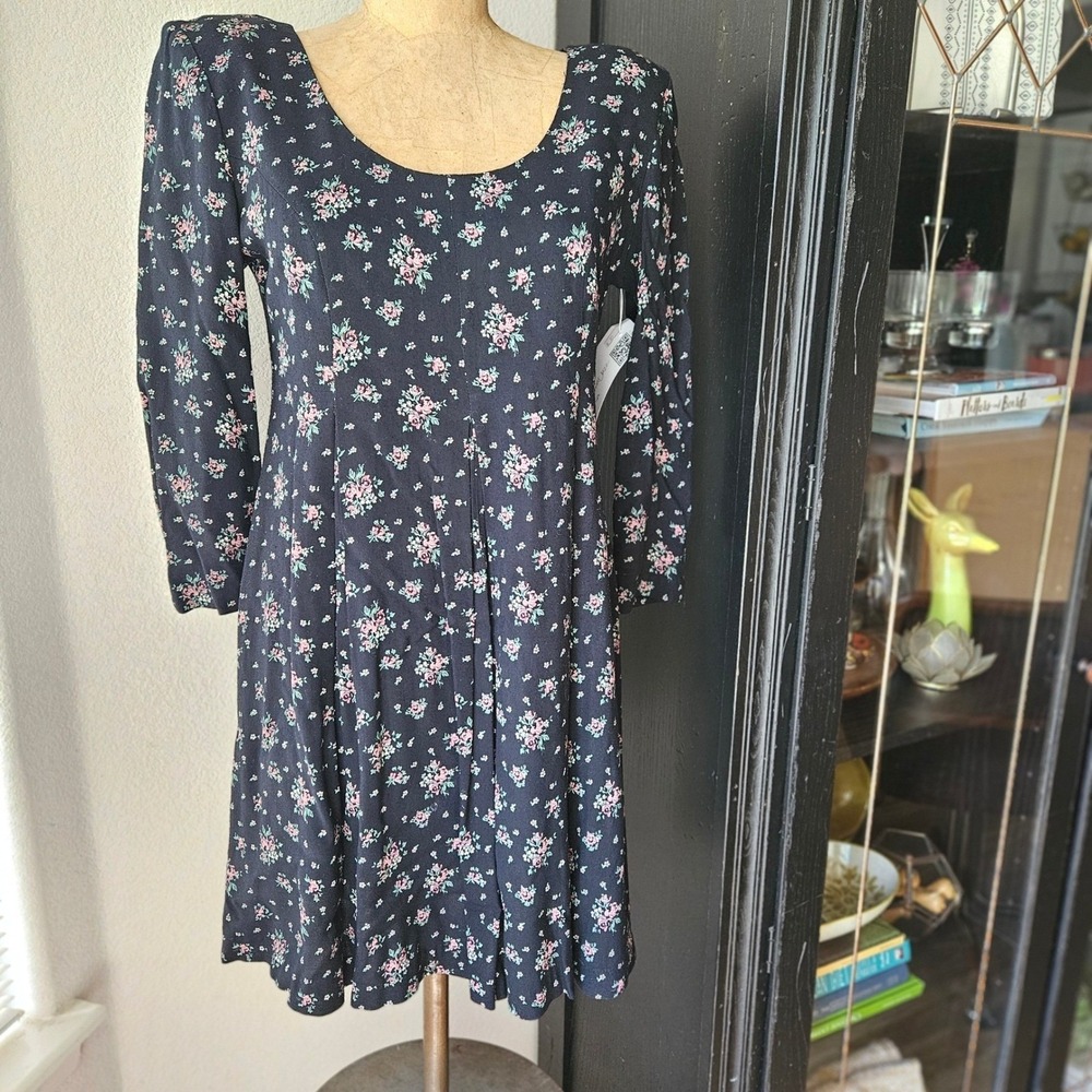 Vintage All That Jazz Floral Babydoll Dress Black Grunge 90s Mini USA Made